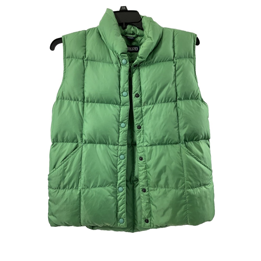 Lands End Goosedown Vest Womens Small Green Snap Up Outdoors Gorpcore